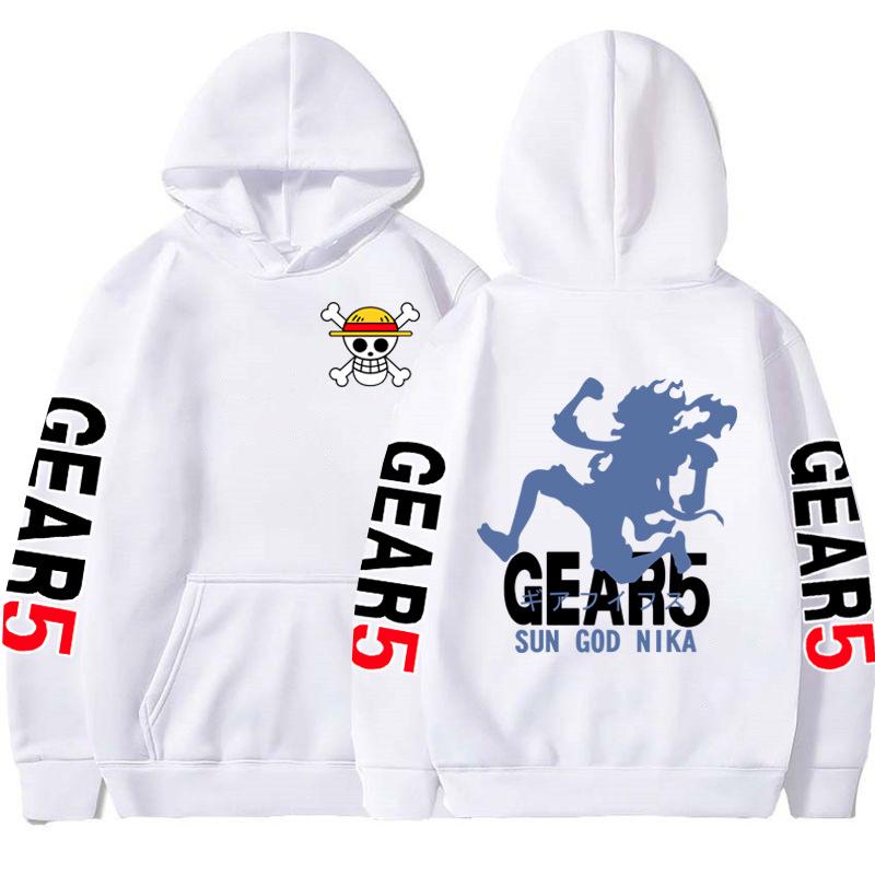 One Piece Anime Luffy Print Fleece Hoodie – Long-Sleeve, Five-Speed