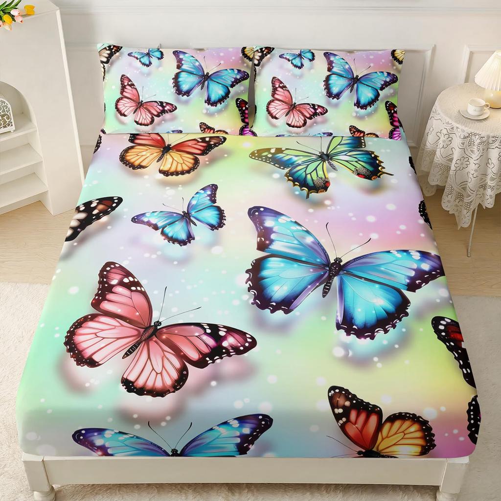 Beautiful Butterfly Pattern Mattress Three-Piece Digital Printing Bedding Mattress Three-Piece Set Small And Fresh