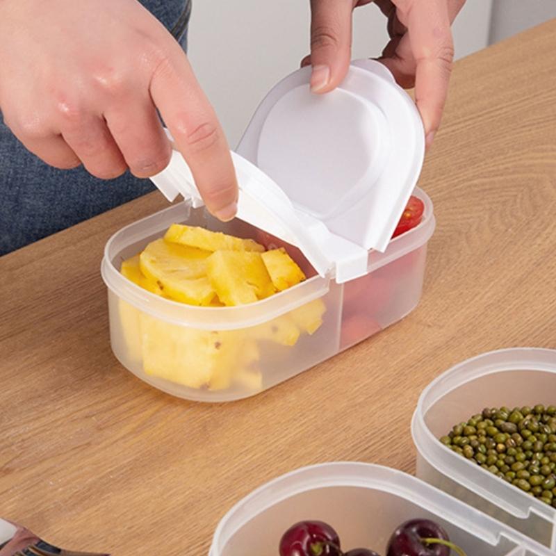 Clear Lid Double Compartment Food Storage Container Plastic Snacks Keepers For Kids Travel And Daily Use