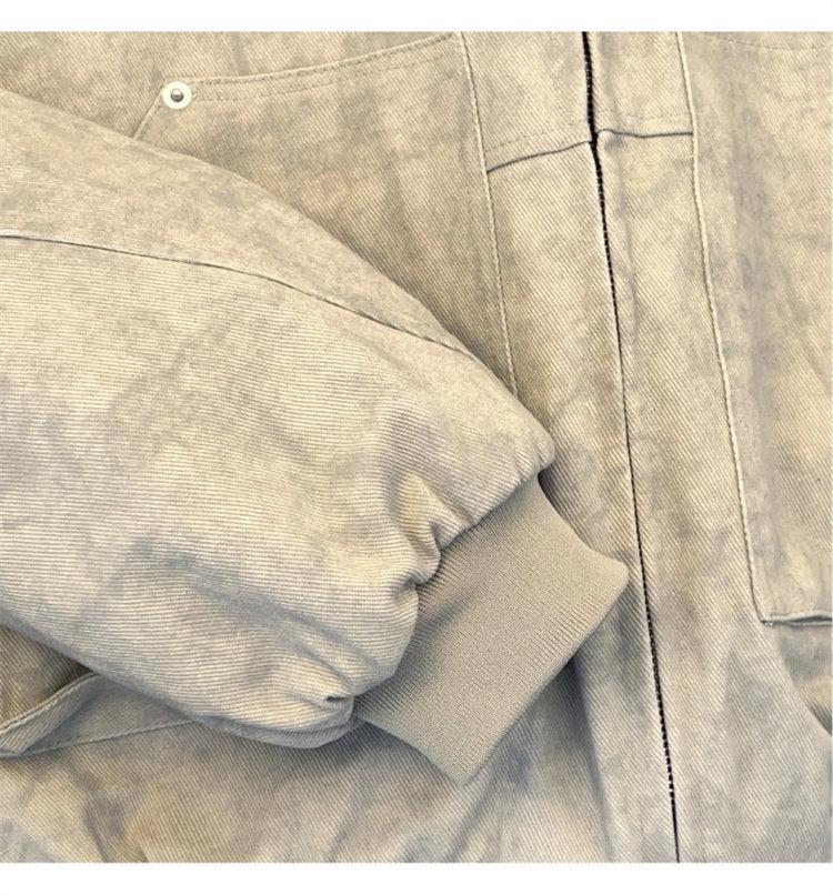 Men's Retro High Street Distressed Hooded Cotton Jacket - Winter Plus Velvet, Youth Sports Style, Warm and Trendy.