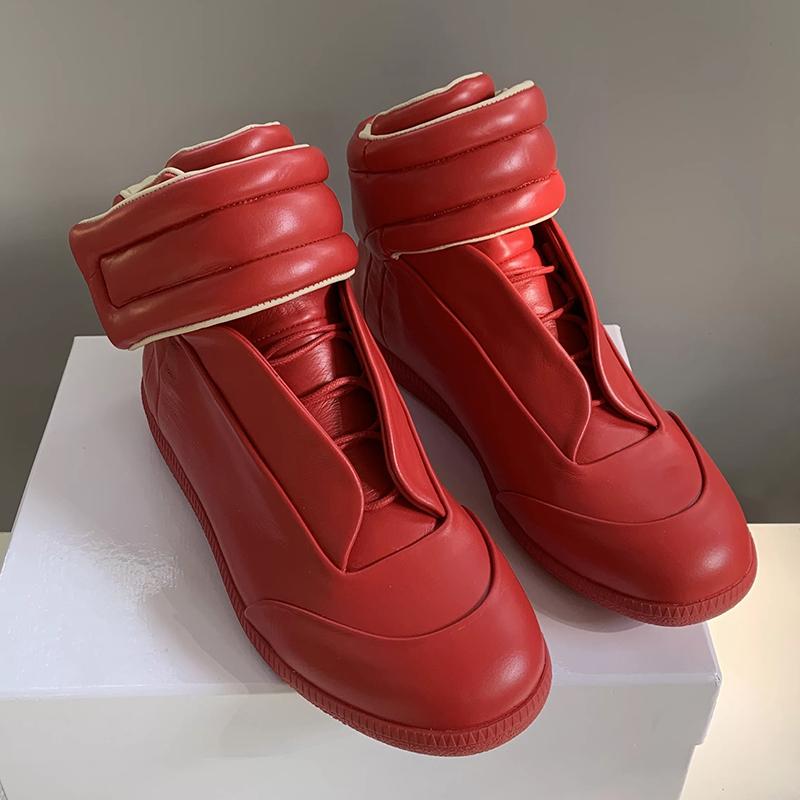 Unisex Buty Wysokie ze Skóry Naturalnej Męskie Sznurowane Buty do Chodzenia Płaskie Codzienne Buty Sportowe Zapięcie na Rzepy Buty na Kostkę Outdoor