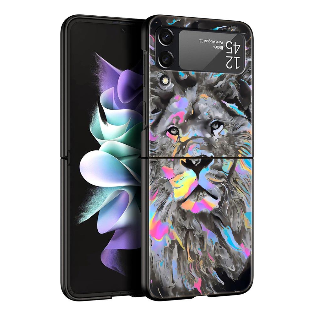 Abstract Surreal Animal Lion Phone Case for Samsung Galaxy Z Flip 3 4 5 Black Folding Mobile Shell Hard PC Coque Protect Cover
