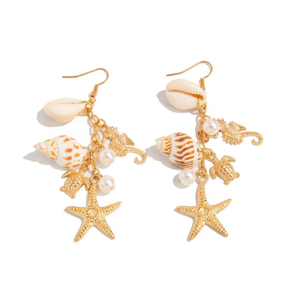 

Довгі сережки з китицями зі штучних перлів, сережки з морською зіркою зі сплаву, сережки в стилі бохо, модні аксесуари Style 1