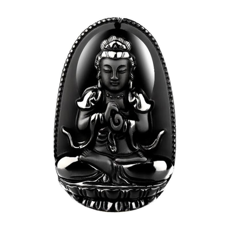 Natural Obsidian Zodiac Buddha Amulet Pendant