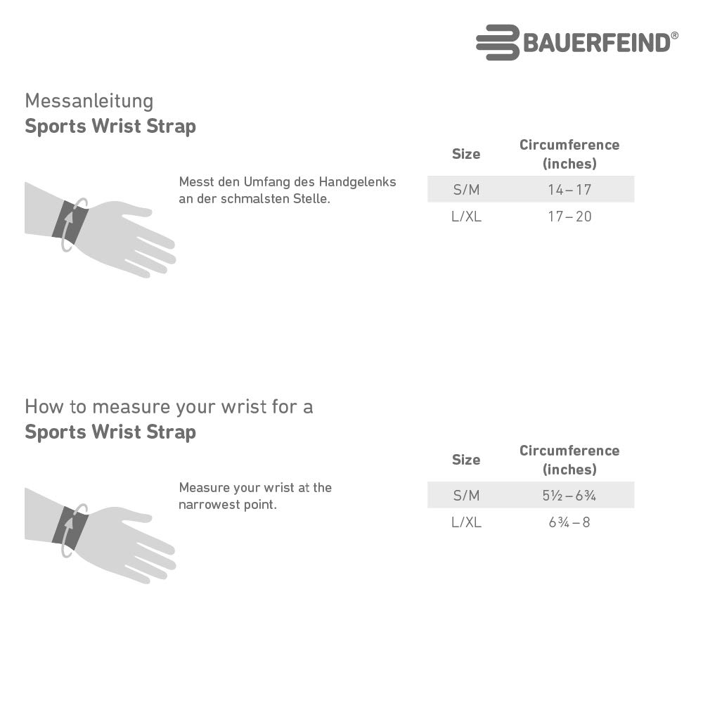 BAUERFEIND Sports Wrist Strap, Made in Germany, General Medical Device, Elastic Strap with Adjustable Compression (Black, S/M)