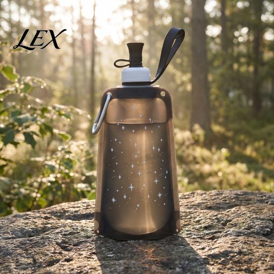 Lightweight Travel Bottle 500ML Collapsible Silicone Water Bottle, Portable Folding Drinking Bag, Pouch with Lanyard for Outdoor Hiking Cycling
