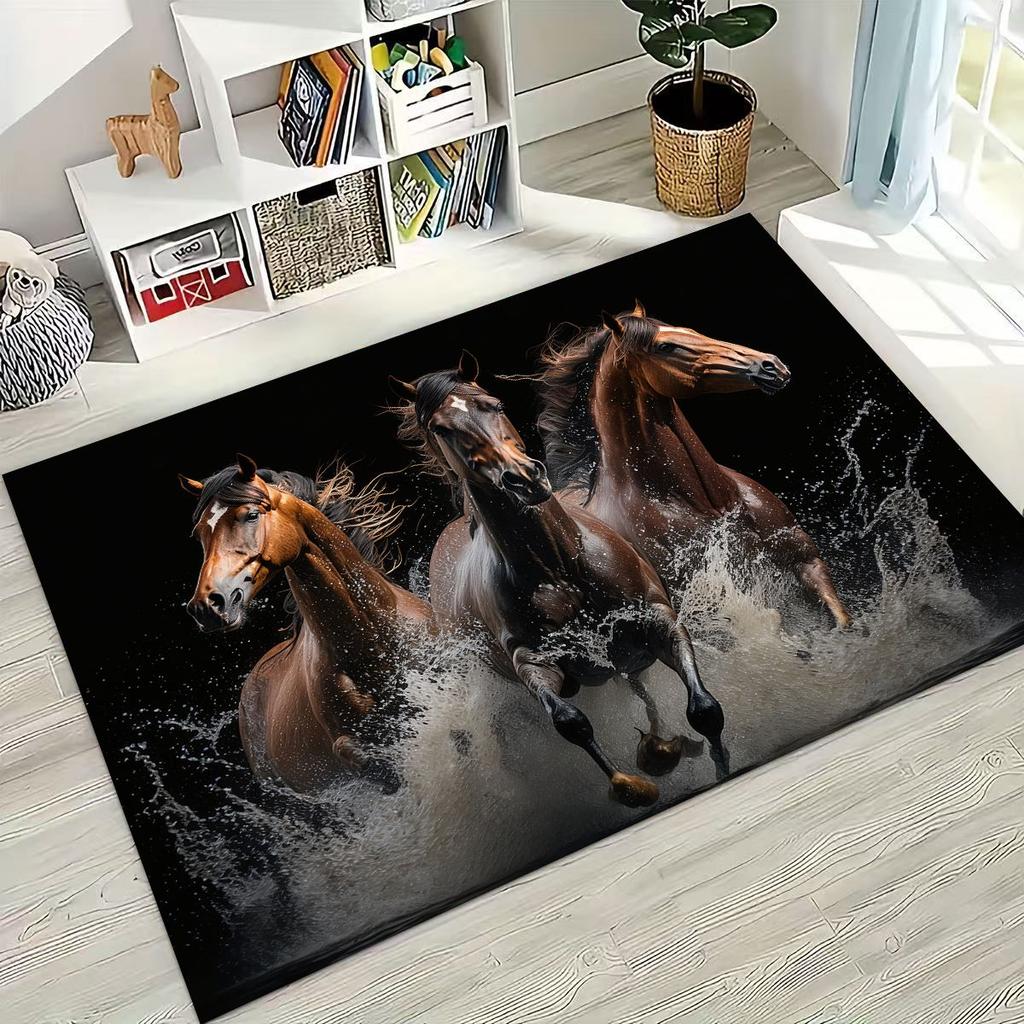 Traum Galopp Ross Pferd Mustang Cartoon Kunst Teppich Teppich für Schlafzimmer Wohnzimmer Sofa Haus Fußmatte Dekor, Kinder Rutschfeste Bodenmatte