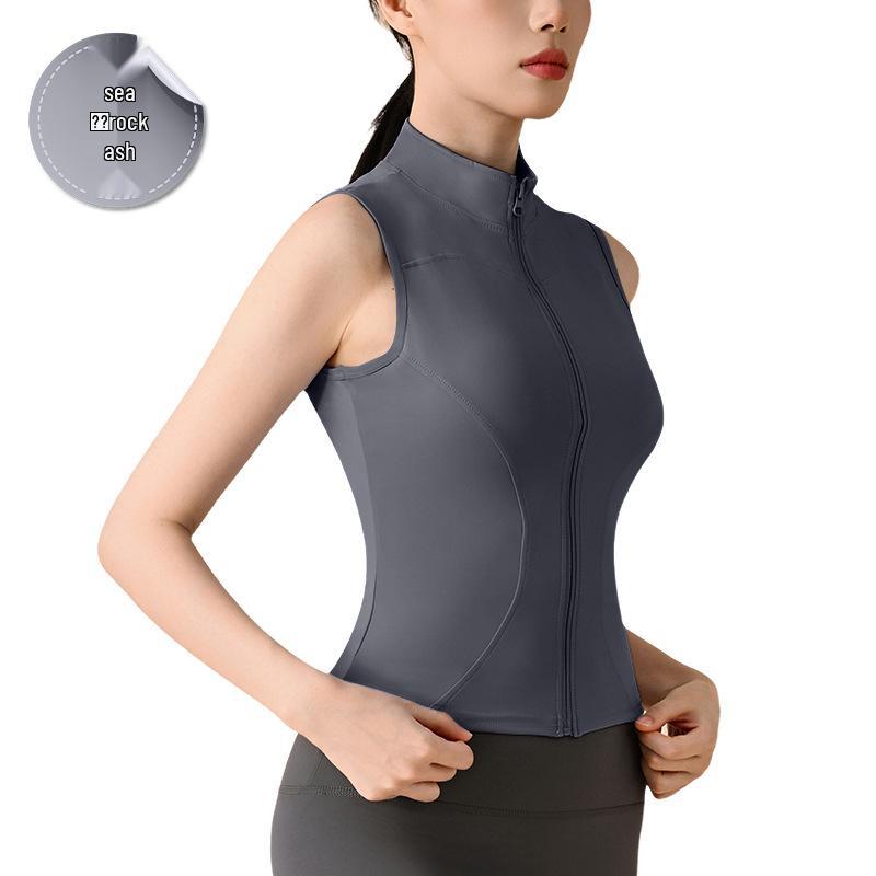 Notting Bestseller Women's Sleeveless Zipper Stand Collar Slimming Sport Top