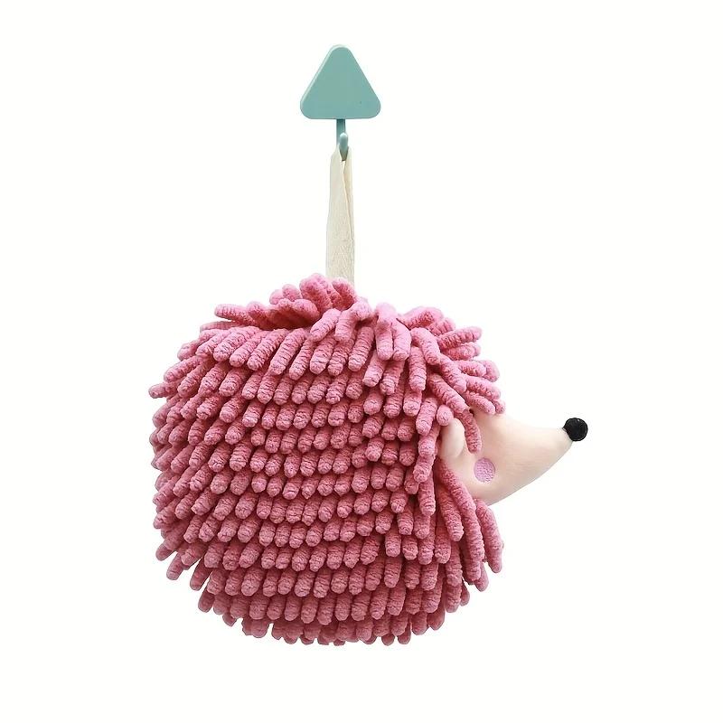 Chenille Fuzzy Ball Hand Towels Hedgehog Cartoon Towels Absorbent Funny Hanging Hand Drying Towel with Loop for Bathroom Kitchen