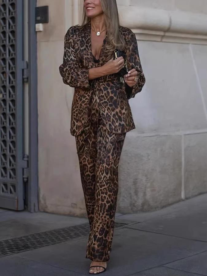 2025 Winter Leopard Print Women's Fashion Suit: Elegant Jacket & Jacquard Pants for Europe & America.