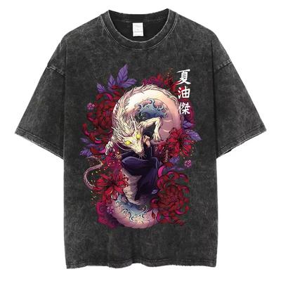 Jujutsu Kaisen Anime Geto Suguru Washed T-shirt Summer Pure Cotton Men's and Women's Loose Casual Short Sleeved Top