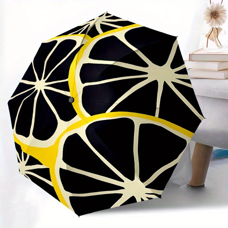 1pc Lemon Pattern Automatic Open/Close Umbrella with One Touch Button, Compact Folding Canopy, Sturdy 8 Rib Windproof Design   Lightweight  12