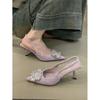 Niche temperament high heels women's 2025 French elegant rhinestone pointed head shallow mouth thin heel empty sandals