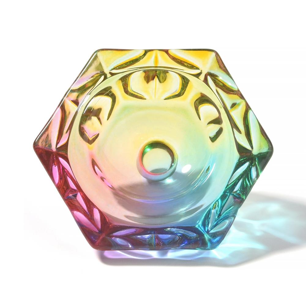 6PC křišťálové sklo akrylový prášek na tekutý kalíšek na nehty Barevný duhový Dappen Dish Víko Držák na misku Vybavení Nástroje na zdobení nehtů