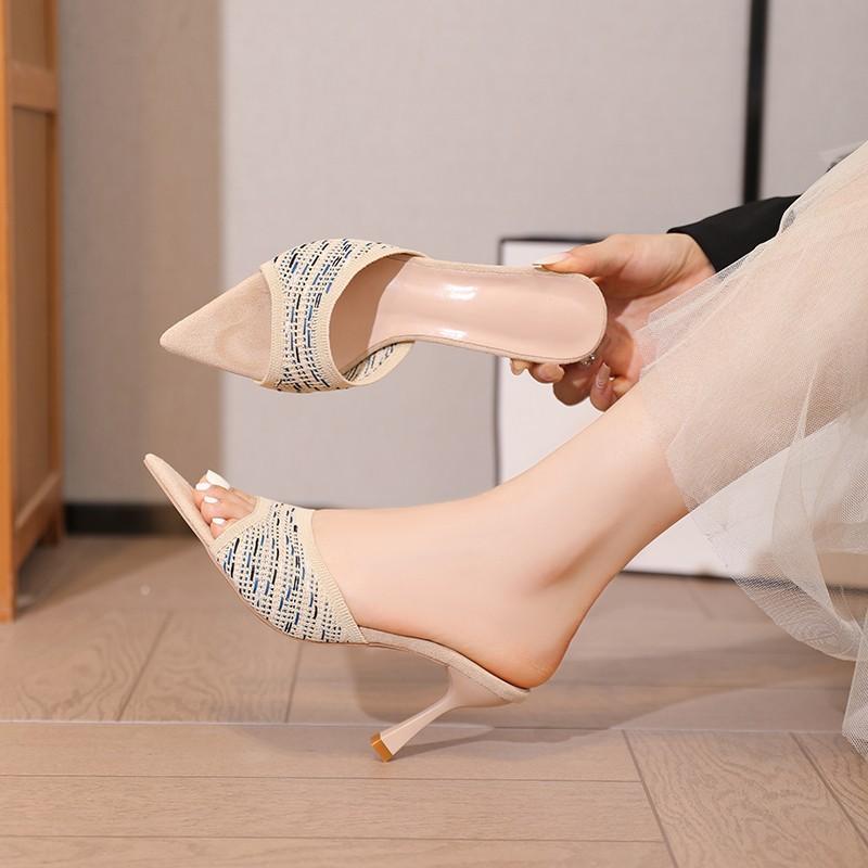 

trend Sexy High Heels Slipper for Women 2024 Summer trend Fish Mouth Pointed Toe Slides Stripper Party Sandal Mule Shoes