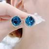 Blue Crystal Stud Earrings For Women Trendy Minimalist Design Luxury Autumn Winter Earrings Small Batch Fashion