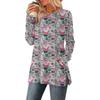 Women's Christmas Printed Round-neck Long-sleeved Top With Pockets And Side Slits