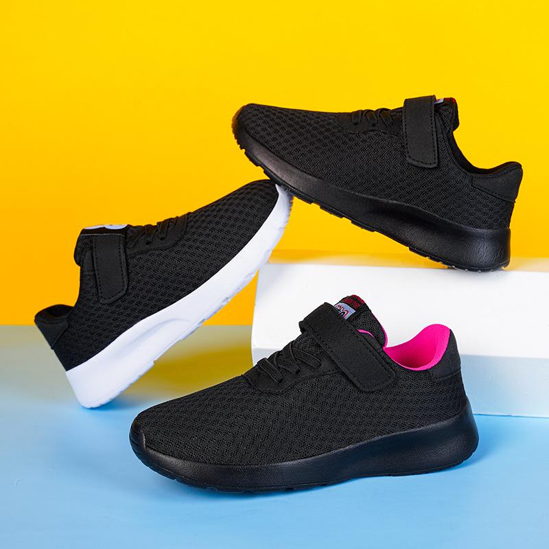 Breathable Boys' Double Mesh Running Shoes - Soft Sole, All Black, Medium to Large Sizes