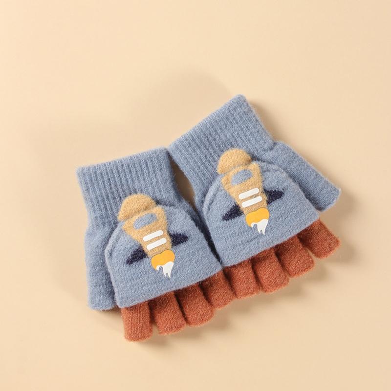 Convertible Gloves Winter Half Finger Mittens Stretchy Knit Fingerless Gloves with Soft Cover for Kids Teens Kawaii