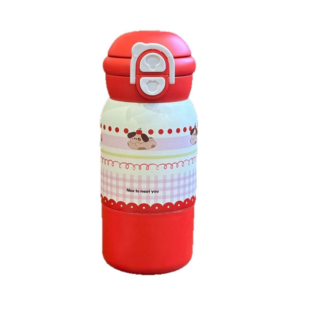 Portable Three-Way Kids Thermos Cup with Straw - Cute Cartoon Design
