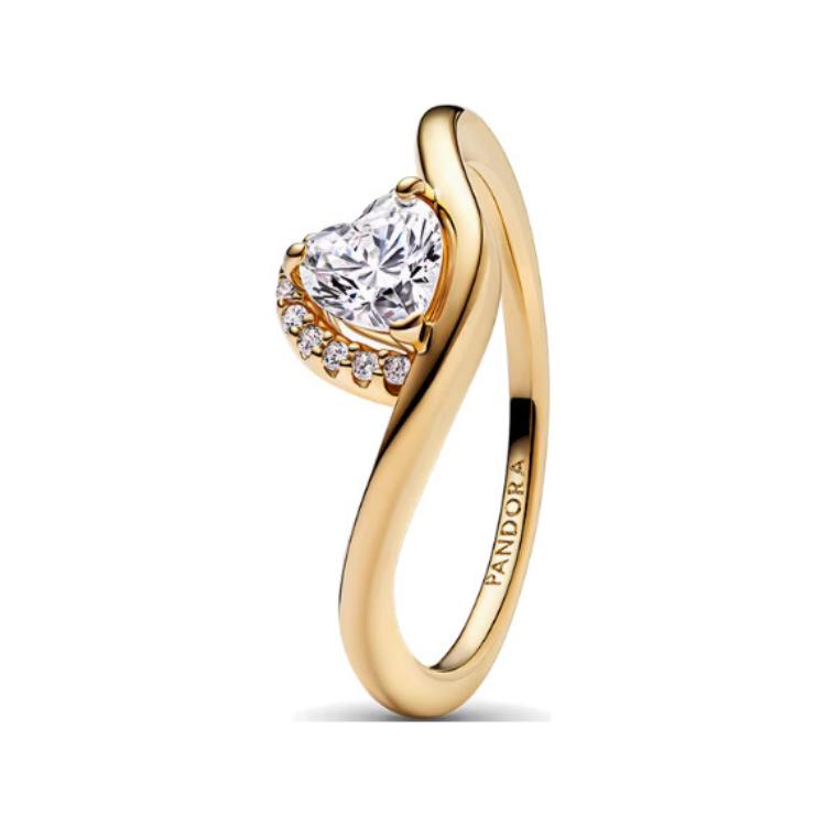 Pandora Pavé Heart Wave Gold Ring Women ring 163660C01 Box,54