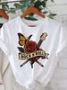 Rock Rose and Butterfly Design Pattern Print Summer T-shirt for Women Round Neck Short Sleeved Casual Women's T-shirt Clothing
