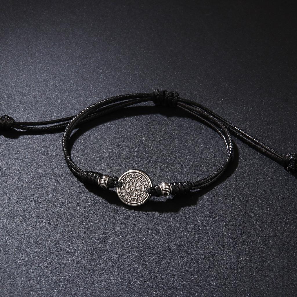 Vintage Round Leather Cord Pendant Necklace With Unique Fingerprint Design Bohemian Statement Jewelry For Women