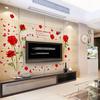 Romantic Red Rose Wall Decal Self-Adhesive Removable Flower Sticker for Living Room Bedroom Bathroom Hallway TV Background Home Decor