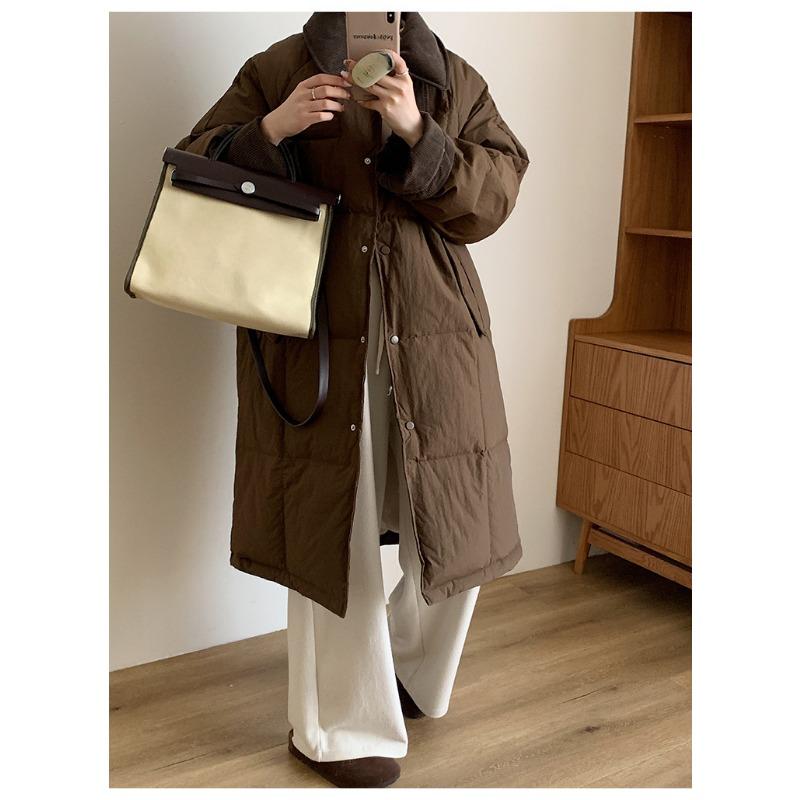 Winter Women's Down Puffer Jackets Baggy Thickening Warm Corduroy Collar Clothing Boutique Clothes Cotton Medium and Long Coats