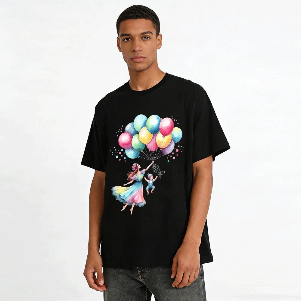 Colorful Balloon Print Parent-Child Dress Fun Family Outfit Pure cotton T-shirt