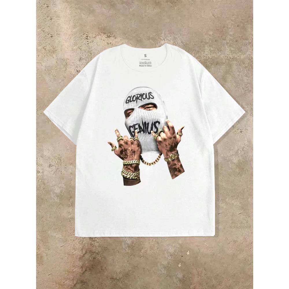 Mysterious Masked Head Like Summer Men's T-shirt Printing Comfortable Leisure, Summer Round-necked Loose Short-sleeved Elastic S