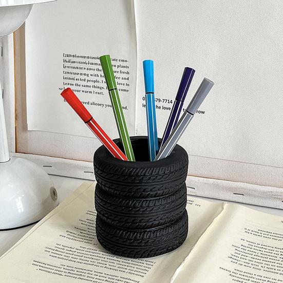Portalápices con Forma de Neumático Apilado, Organizador de Escritorio Creativo, Soporte para Papelería para Pinceles de Maquillaje, Decoración de Oficina para Estudiantes