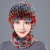 Hat Female Autumn Winter Trendy Versatile Rex Rabbit Hair Cycling Warm Ear Protection Fur Hat Scarf Set