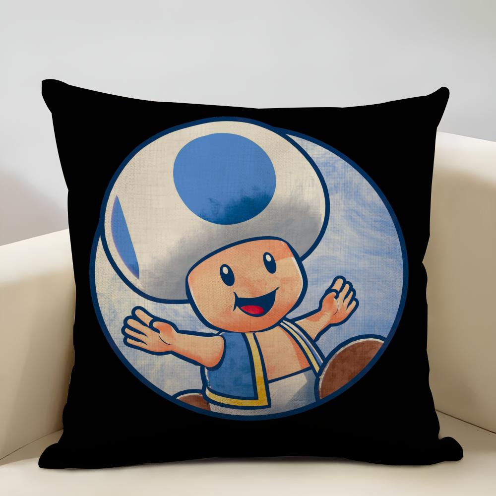 Mario Series Characters Cushion Household Decoration Linen Sofa Cushion Cover: Skin-Friendly & Breathable with Invisible Zipper