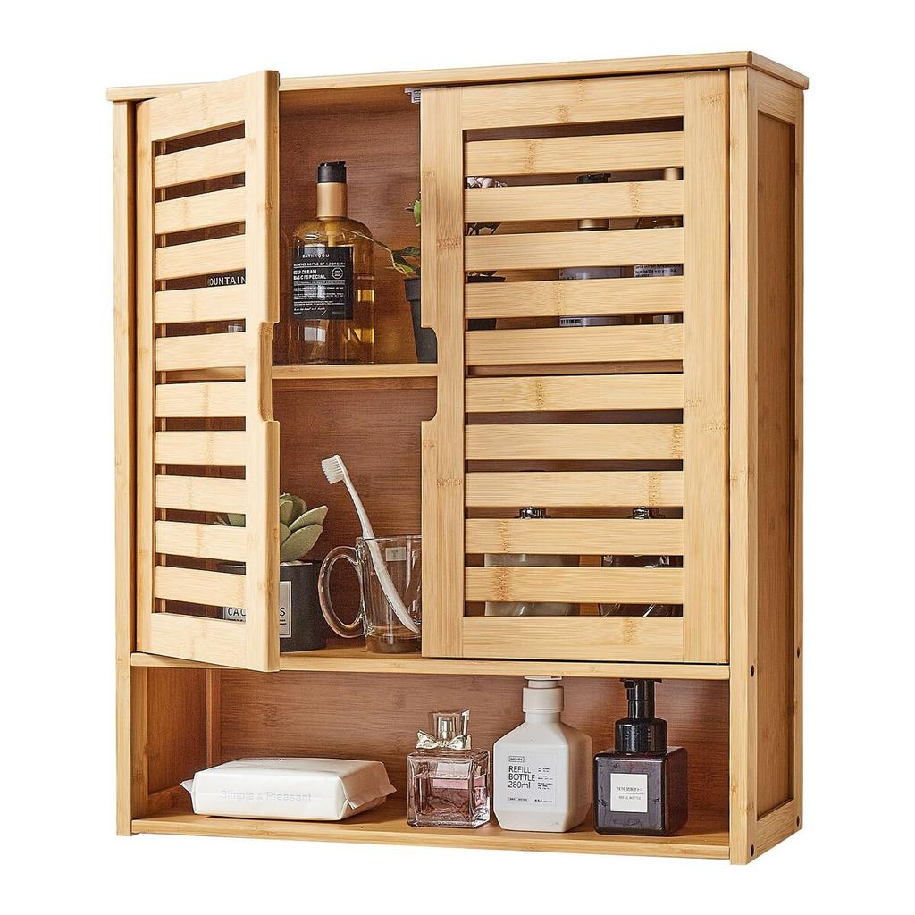 Bathroom Wall Cabinet, 2 Doors and Adjustable Shelf, Over the Toilet Storage Medicine Cabinet Wall Mounted, Hanging Organizer with Shelves and Open