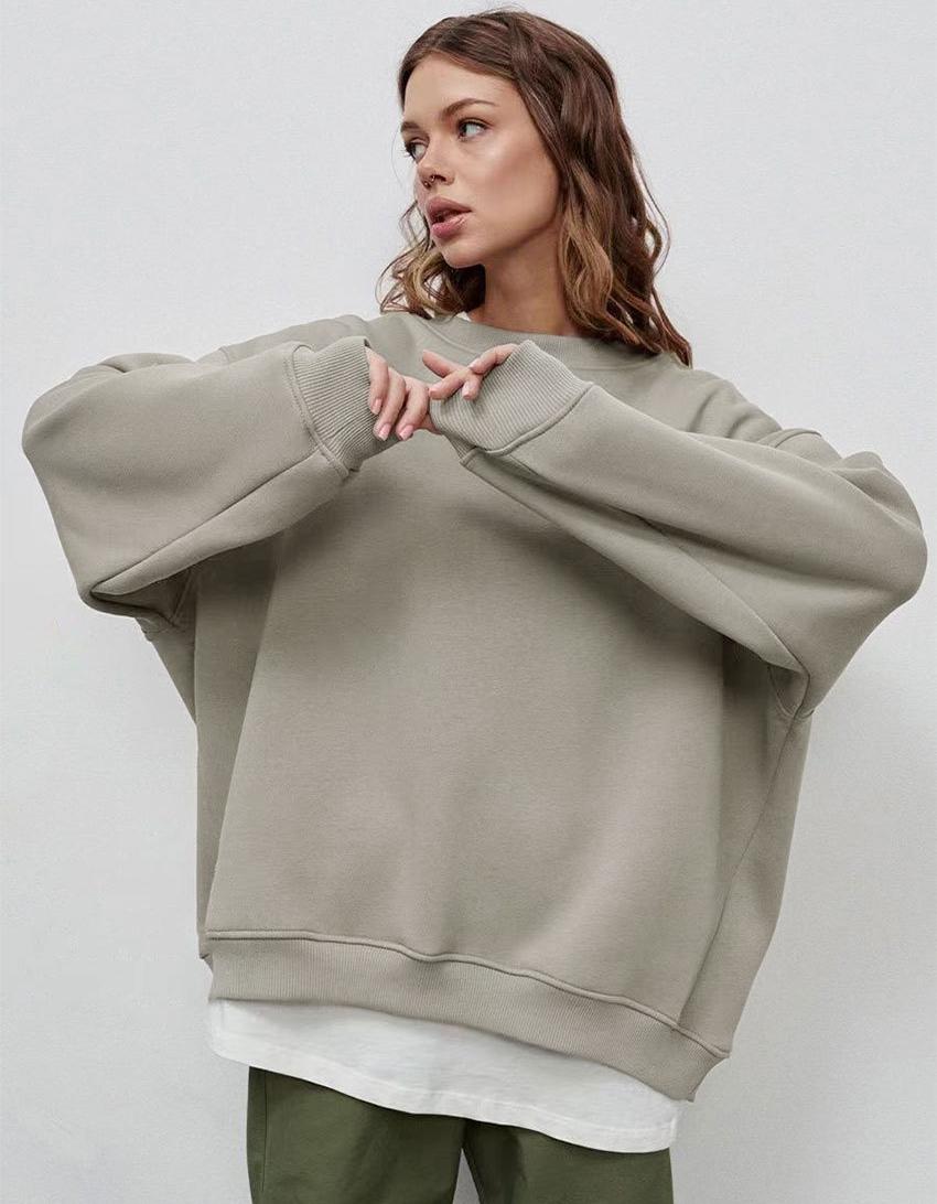 

Толстовки большого размера для женщин, осенне-зимние толстые теплые флисовые толстовки для девочек, уличная одежда, свободные пуловеры L серый