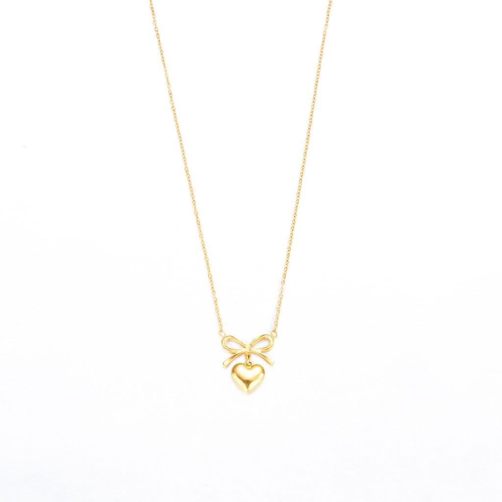 Elegant Heart Shape Pendant Necklace With Butterfly Bow Design In Stainless Steel For Daily Wear