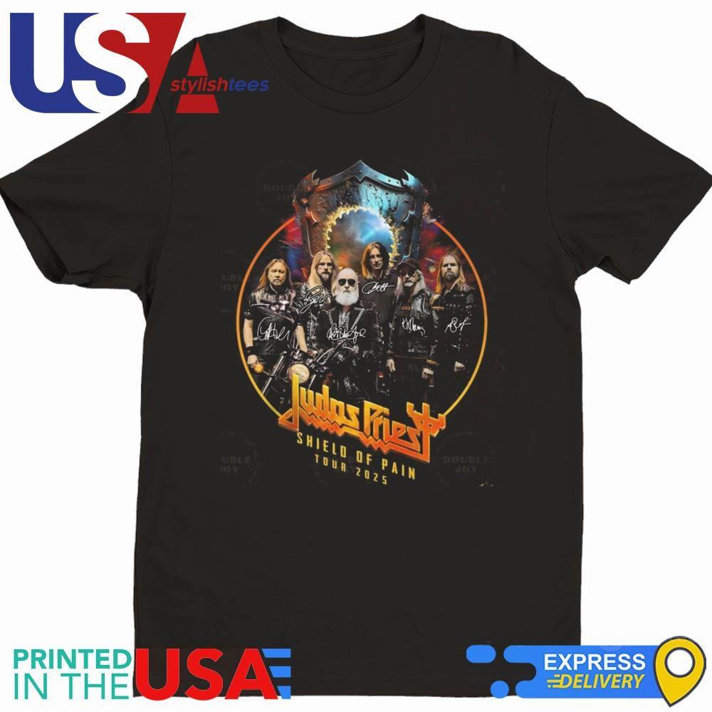 Judas Priest Tour 2025 Shield Of Pain Signatures Shirt S-5XL L
