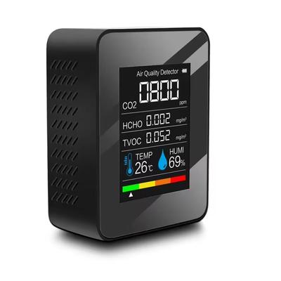5 in 1 Digitaler Luftqualitätsmonitor CO2 HCHO TVOC Feuchtigkeits- und Temperaturmonitor CO2-Tester LCD Wiederaufladbar