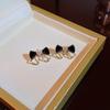 Cute Small Bow Stud Earrings for Women Hollow Metal White Black Enamel Heart Crystal Party Jewelry Gift