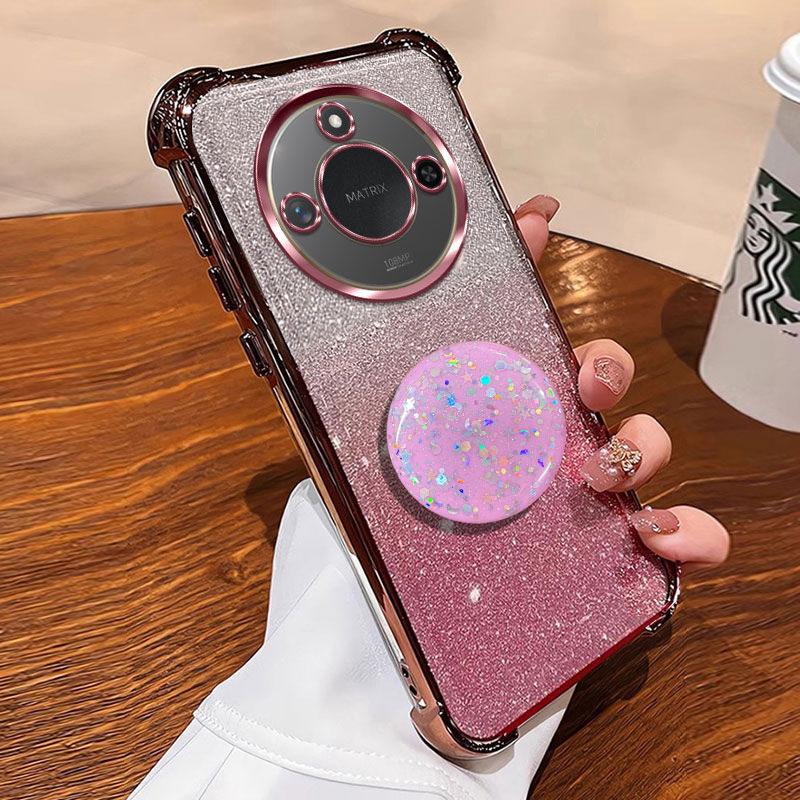 Luxury Shockproof Glitter Holder For Silicone Ring X9CSmart Case For Honor X9C Smart X6A X6B X6C X8A X8C With Holder Stand Cover