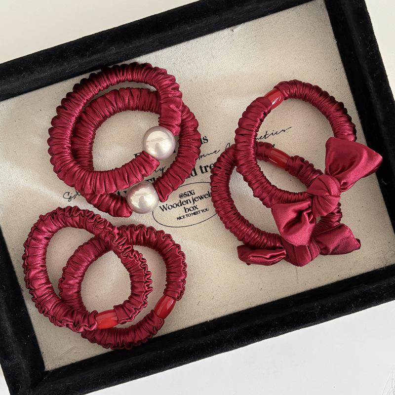Elegant Retro Red Bow Hair Tie for Low Buns