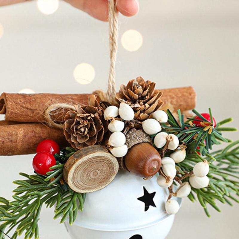 Antlers Pinecone Christmas Bells Durable Metal Fabric Decorations For Tree Home Party