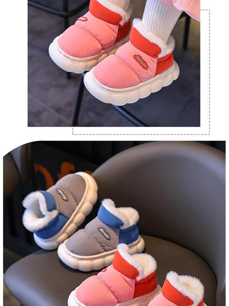 Children's Winter Velvet-Lined Cotton Slippers with Heel Support - Non-Slip, Waterproof, Warm Shoes for Big Kids & Parent-Child Pairs