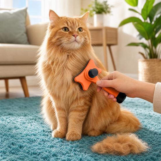 Self-cleaning Dog Grooming Brush, Pet Detangling Brush with Anti-Slip Handle, Pet Shedding Comb for Long Short Haired Cats Dogs Loose Fur Removal