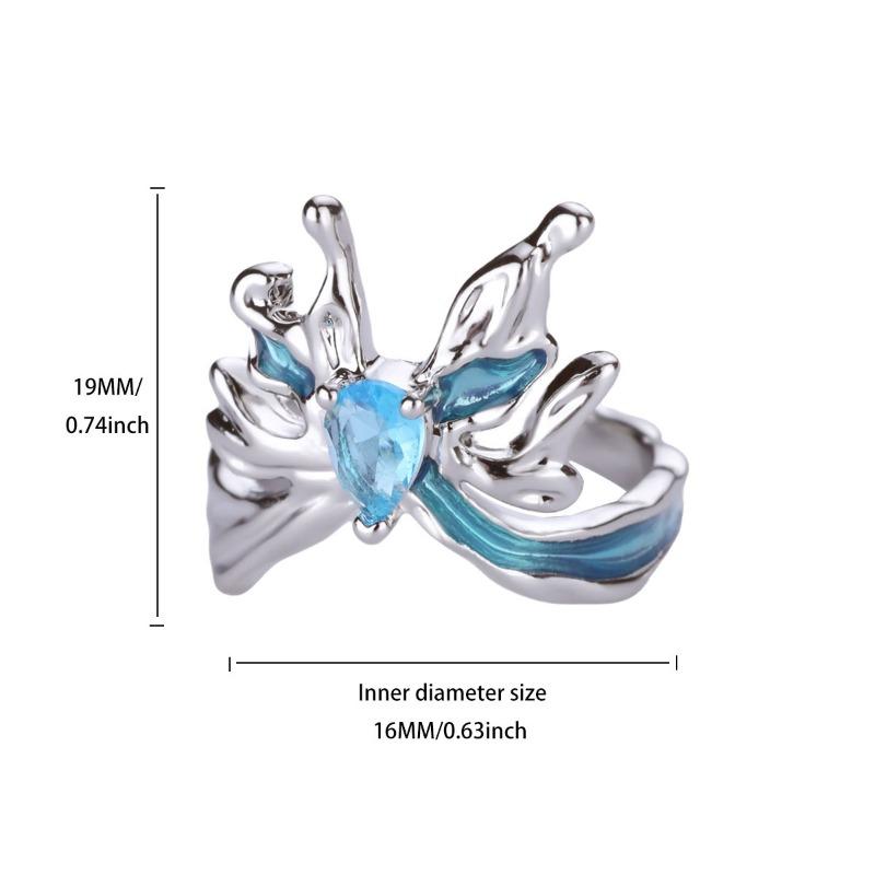 Color oil drop butterfly sun silver ring women's niche design light luxury high sense exquisite fashion ring