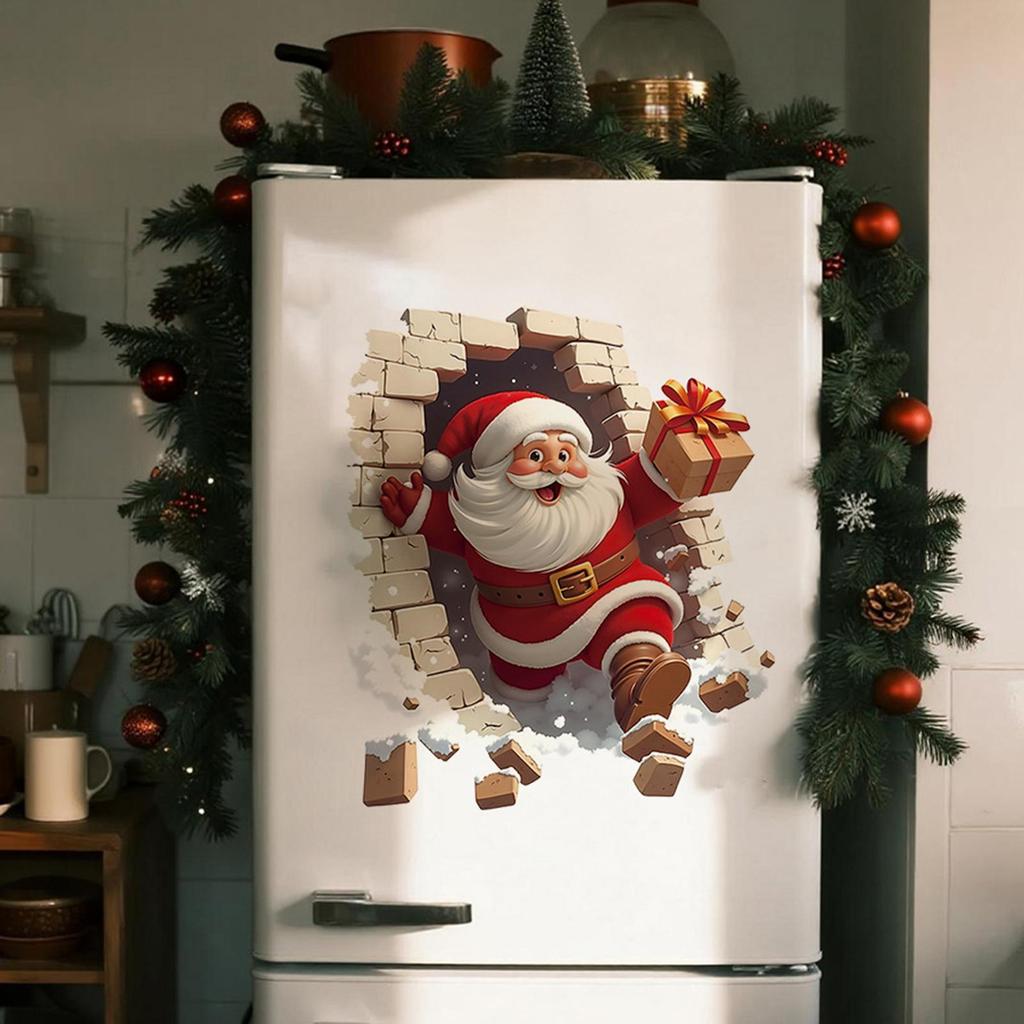 3D Santa Claus Wall Sticker Effect Vinyl Wall Decal for DIY Living Room Bedroom Door Stickers Christmas 2026 New Year Decoration