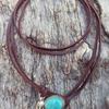 Bohemian Style Leather Turquoise Pendant, Artistic Retro Jewelry Necklace with Gemstone Leather Necklace