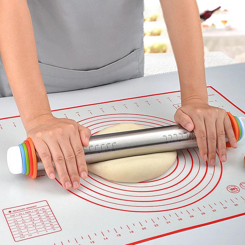 43cm Stainless Steel Adjustable Rolling Pin Cake Roller Rolling and Kneading Dough Silicone Kneading Mat Bakeware Kitchen Tools