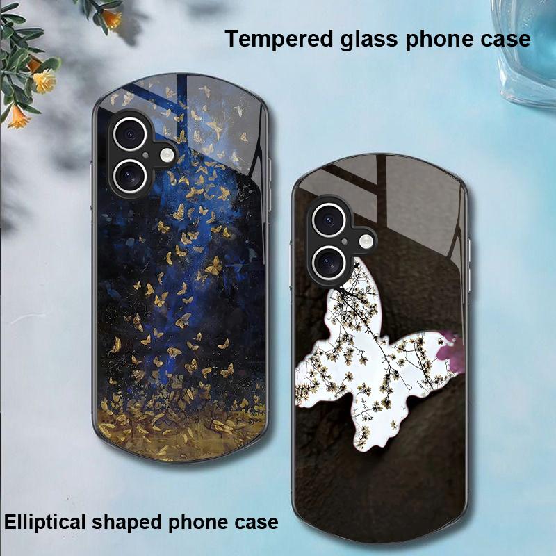 Gradientowy motyl na Apple iPhone 16 11 13 15 14 Pro Max 12 Mini 7 8 Plus XR X XS Etui na telefon z hartowanego szkła o eliptycznym kształcie